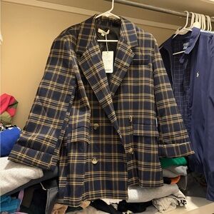 Blue and Yellow Blazer Classic Plaid Design